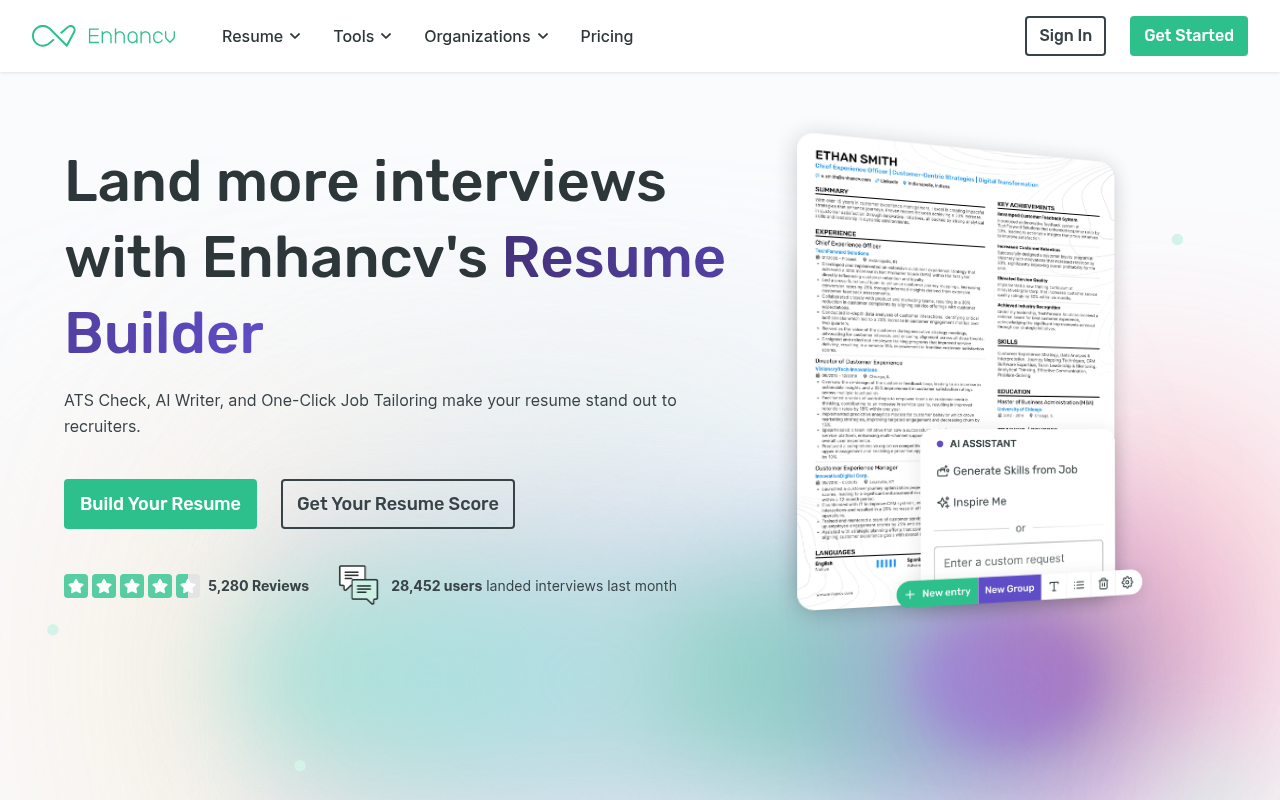 Enhancv homepage