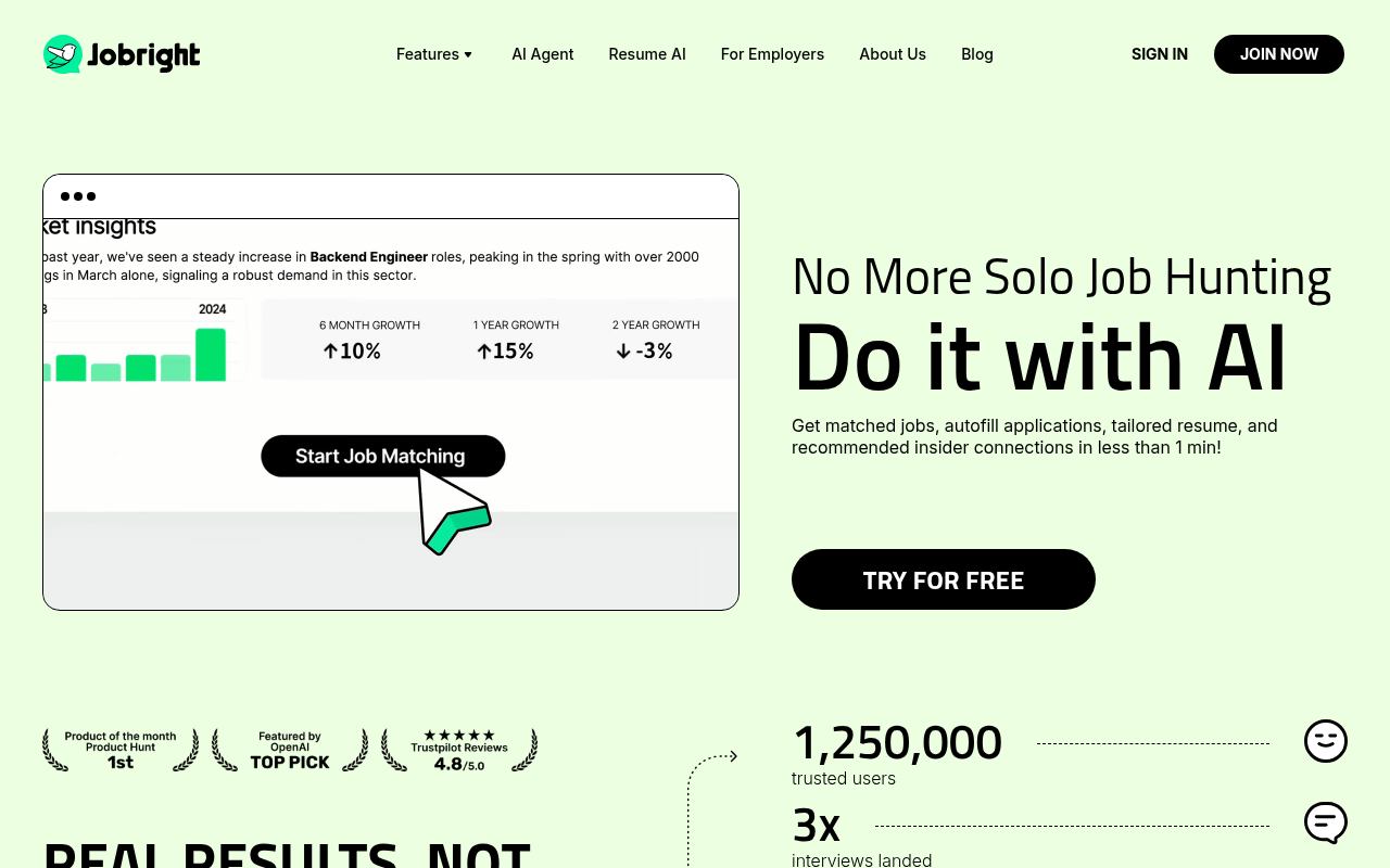 Jobright homepage