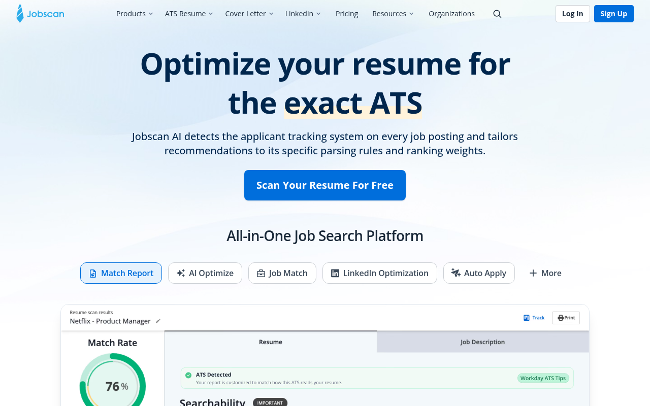 Jobscan homepage