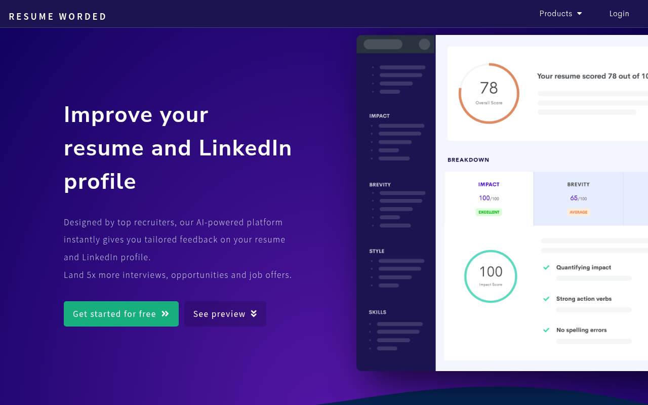Resume Worded homepage