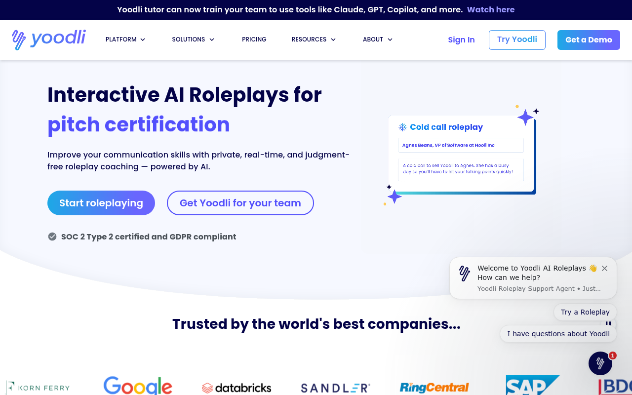 Yoodli homepage